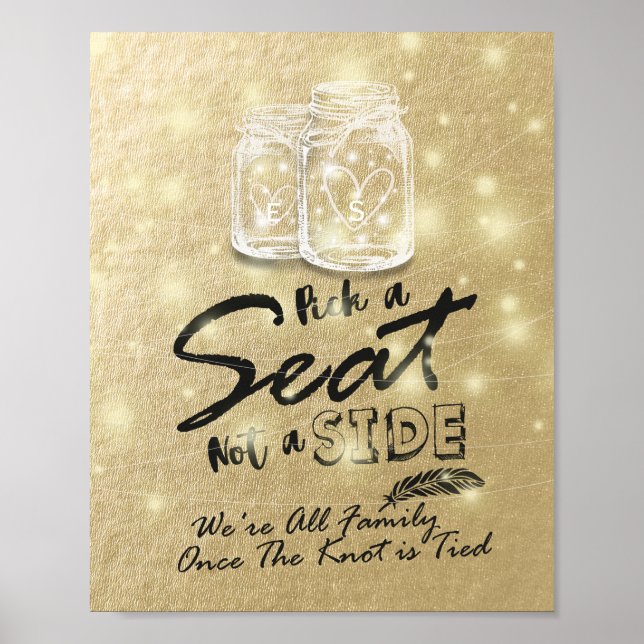 Póster Boda Escoge Un Asiento Y No Un Lado Mason Jar Ligh (Frente)