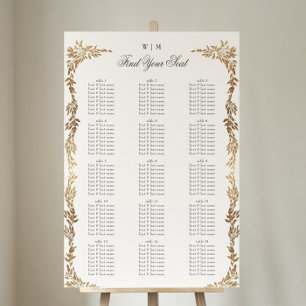 Póster Boda Escudo botánico Monograma de oro clásico