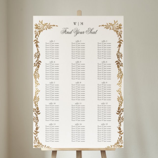 Póster Boda Escudo botánico Monograma de oro clásico (Subido por el creador)