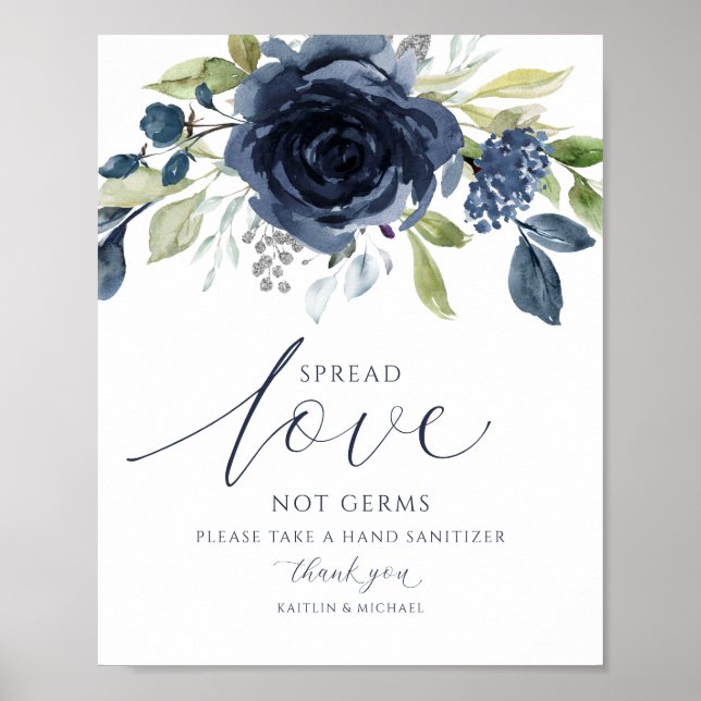 Póster Boda Esparce Amor No Gérmenes Rótulo Marina Floral (Frente)