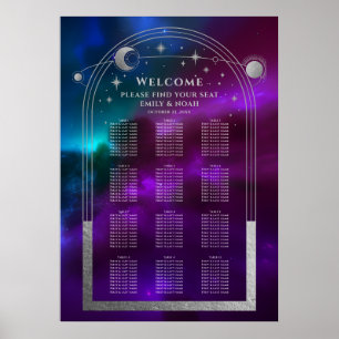 Póster Boda Estrellas Luna Sol Plata Turquesa Púrpura Cós