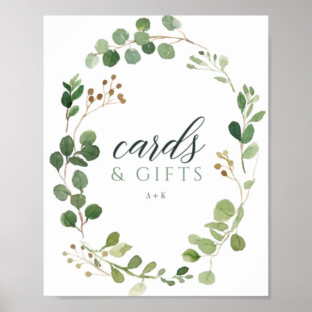Póster Boda Eucalyptus Green Cards & Gifts Rótulo (Frente)
