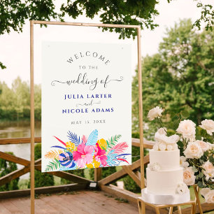 Póster Boda Evergreen de la selva de lluvia salvaje rosa 