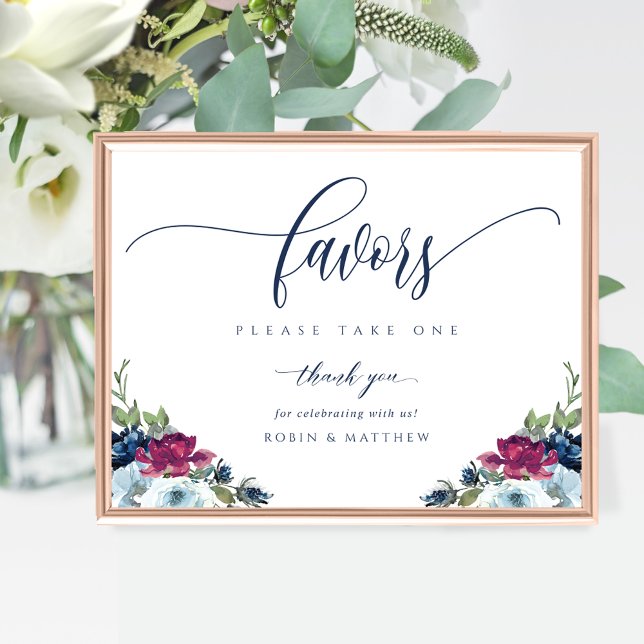 Póster Boda Favor Berry, Azul, Borgoña Rótulo Floral (Subido por el creador)
