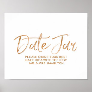 Póster Boda Fecha Jar 8x10 Elegante Rosa Rótulo de oro