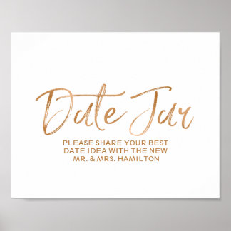 Póster Boda Fecha Jar 8x10 Elegante Rosa Rótulo de oro