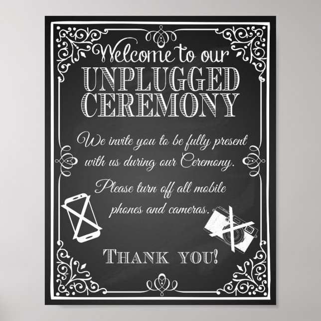 Póster Boda firma pizarra "ceremonia desconectada" (Frente)