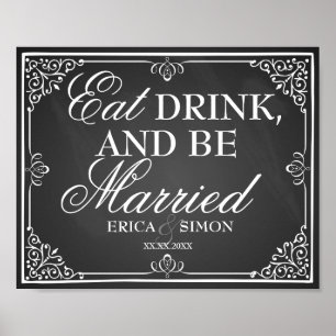 Póster Boda firma pizarra para comer bebida y casarse