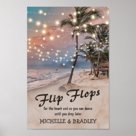Póster Boda Flip Flops de luces tropicales en la playa