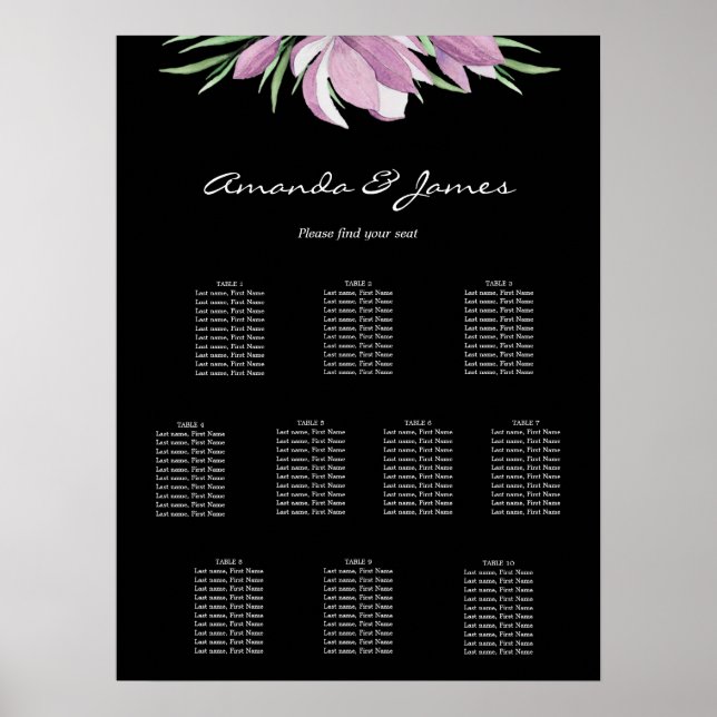 Póster Boda floral 10 Tabla de asientos (Frente)