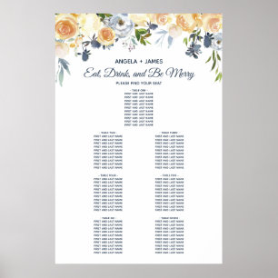 Póster Boda floral acuarela azul marino coral