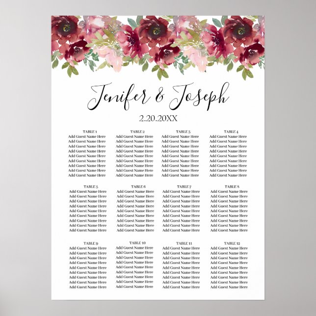 Póster Boda floral acuarela de verano (Frente)