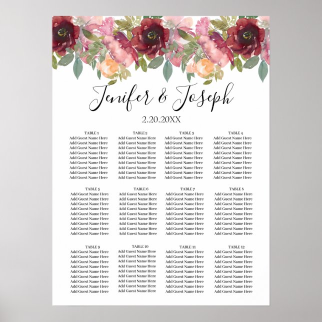 Póster Boda floral acuarela de verano (Frente)