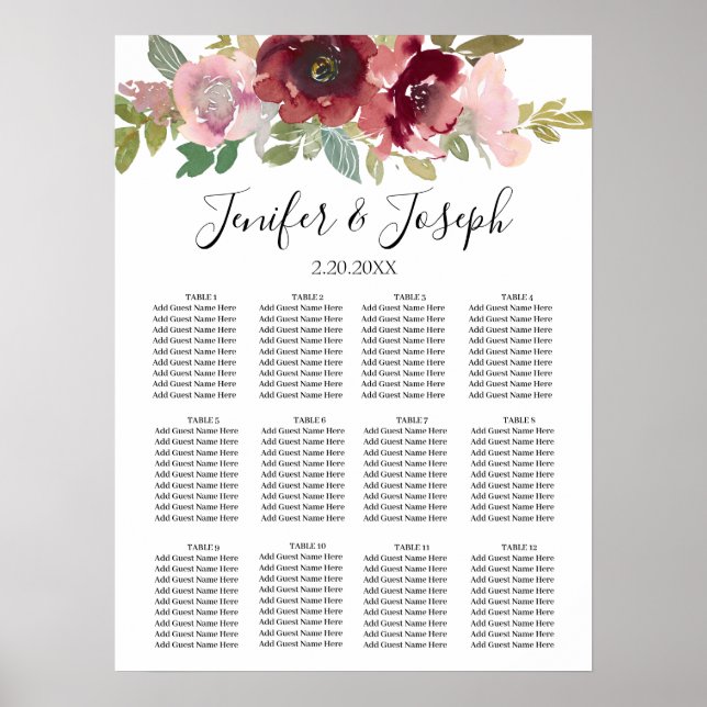 Póster Boda floral acuarela de verano (Frente)