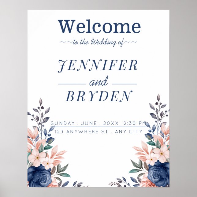 Póster Boda floral acuarela de verano (Frente)