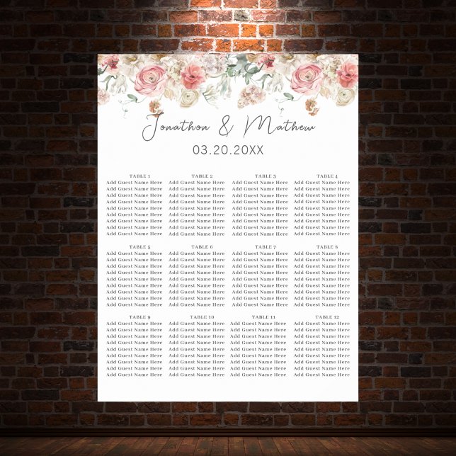 Póster Boda floral acuarela de verano (Summer Garden Watercolour Floral Wedding Seating Chart Poster
)