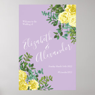 Póster Boda floral amarillo claro y Rosa púrpura Lilac