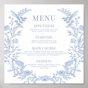 Póster Boda floral azul cuadrado