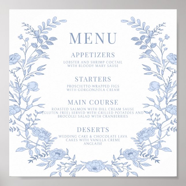 Póster Boda floral azul cuadrado (Frente)