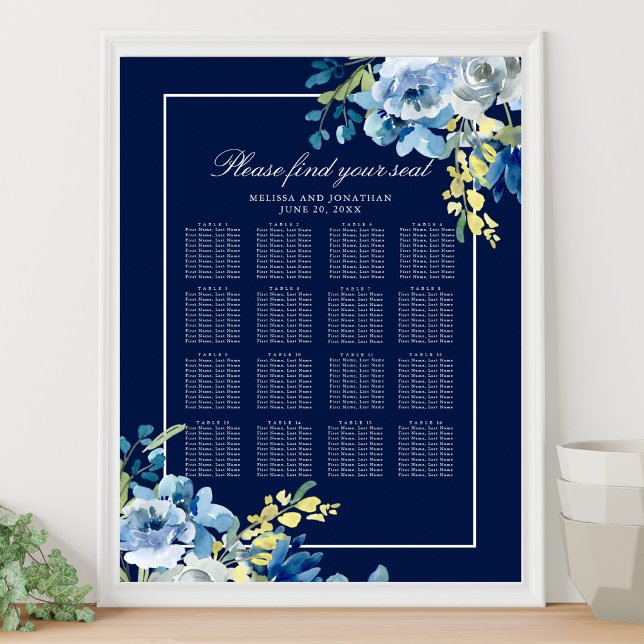 Póster Boda Floral Azul de la Marina 16 Tabla de asientos (Subido por el creador)