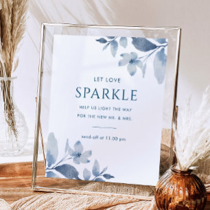 Póster Boda Floral Azul Dusty Sparkler Despedir Rótulo