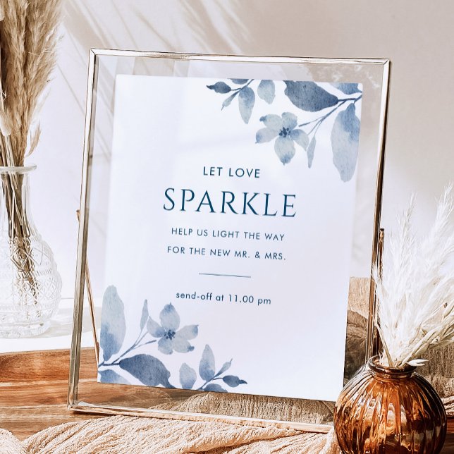 Póster Boda Floral Azul Dusty Sparkler Despedir Rótulo (Subido por el creador)