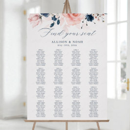 Póster Boda floral azul marino y rosa Rubor