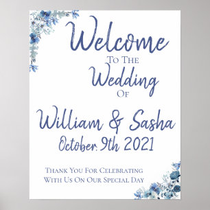 Póster Boda Floral Azul Poster de bienvenida