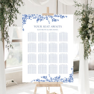 Póster Boda Floral Azul Vintage Dusty 16 Asientos de mesa