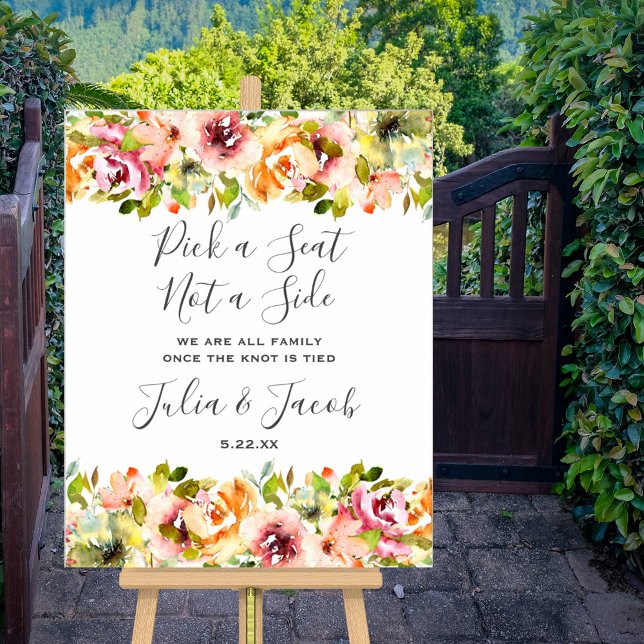 Póster Boda floral de acuarela de jardín de verano (Summer Garden Watercolor Floral Wedding Poster)