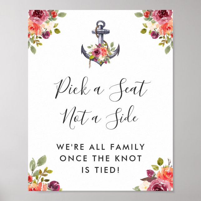 Póster Boda floral de anclaje náutico escoge un Rótulo de (Frente)