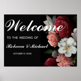 Póster Boda floral de Borgoña Poster de bienvenida