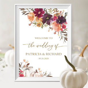 Póster Boda Floral de Calabaza Otoñal Bienvenida al Amor