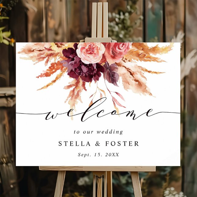 Póster Boda floral de Fall Burgundy Terracotta (Subido por el creador)