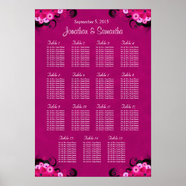 Póster Boda floral de Fuschia oscuro 15 Tabla de asientos