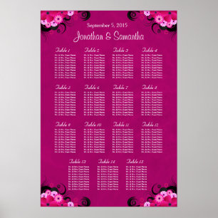 Póster Boda floral de Fuschia oscuro 15 Tabla de asientos
