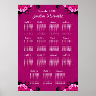 Póster Boda floral de Fuschia oscuro 15 Tabla de asientos