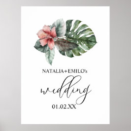 Póster Boda floral de hoja de Monstera en acuarela