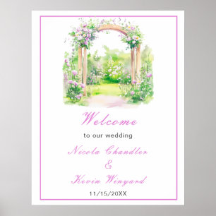 Póster Boda floral de mariposa rosada de primavera