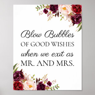 Póster Boda floral de Marsala burbujas de Rótulo de bueno