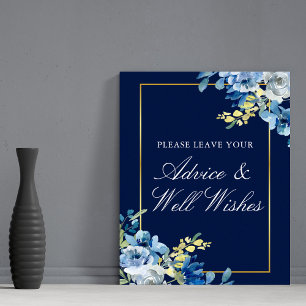 Póster Boda Floral de oro azul de la marina Consejos y bu