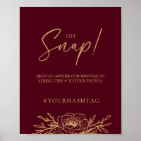 Boda Floral de oro de Borgoña Oh Poster Snap