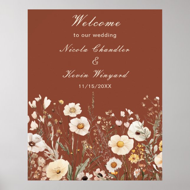 Póster Boda Floral de otoño de flores silvestres (Frente)