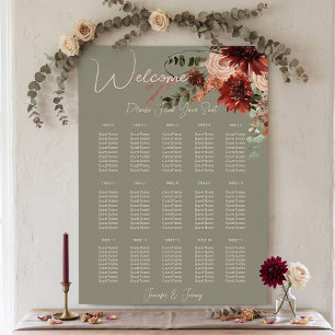 Póster Boda Floral de Otoño en Verde Salvia, Rust y Neutr