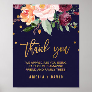 Póster Boda floral de otoño gracias Rótulo