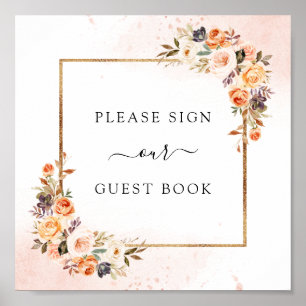 Póster Boda floral de otoño Rótulo cuadrado del libro de 