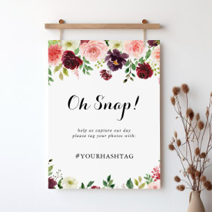 Póster Boda floral de primavera borgoñona Oh Rótulo Snap