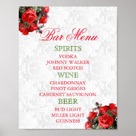 Póster Boda Floral de Rosa Roja - Menú Bar