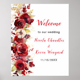 Póster Boda floral de rosas rojas románticas