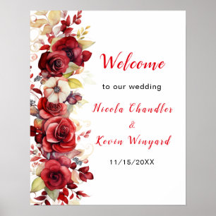 Póster Boda floral de rosas rojas románticas